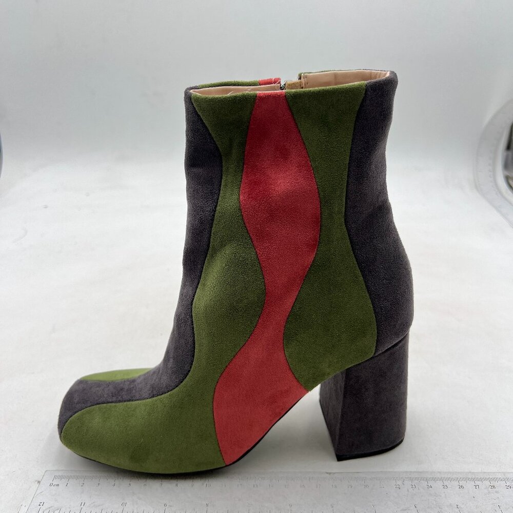 Fowt Green Patchwork Squared Toe Ankle Boots Bloc… - image 1